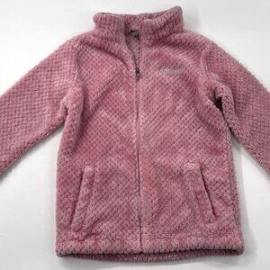 Columbia Fleece Jacket Girls Youth L 14-16 Pink Full Zip Mock Neck Waffle Knit